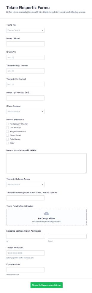 Tekne Değerlendirme Anketi 🚤 Form Şablonu
