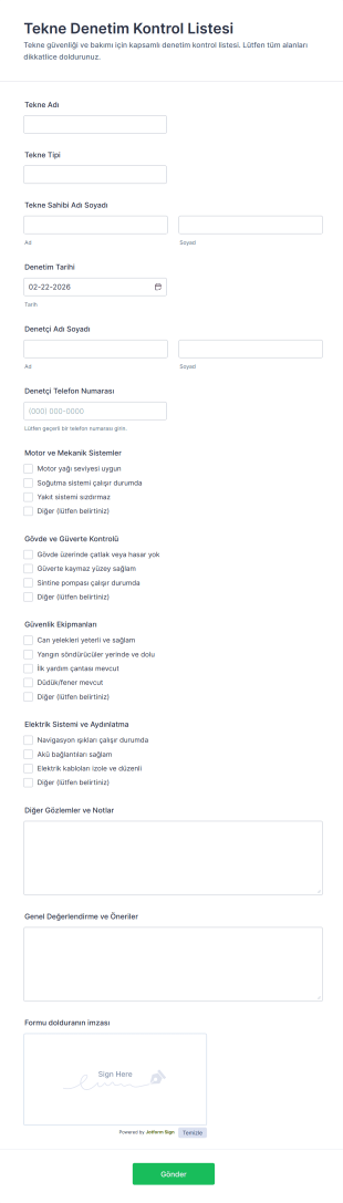 Tekne Denetim Kontrol Listesi Form Şablonu