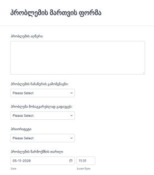 ტექნიკური პრობლემის მართვის ფორმა