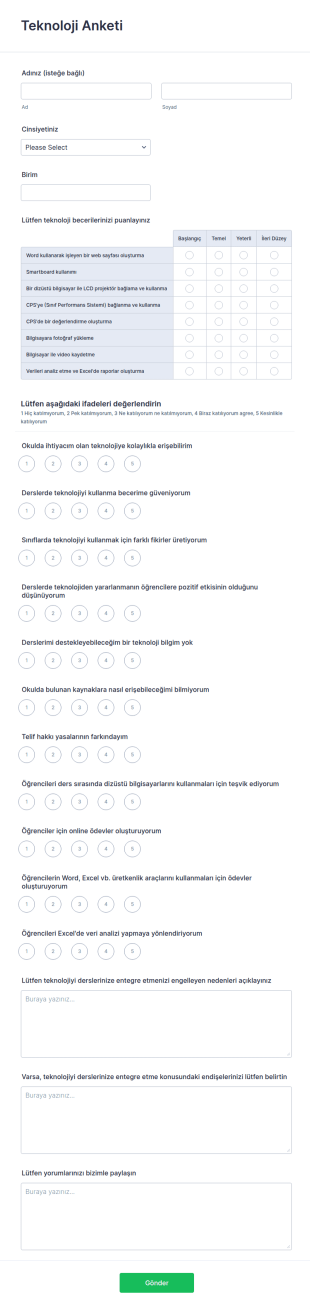 Teknoloji Anketi Form Şablonu