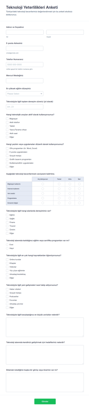 Teknoloji Becerileri Anketi Form Şablonu