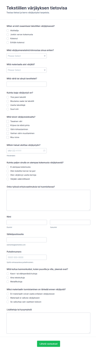 Tekstiilivärjäyksen Quiz
