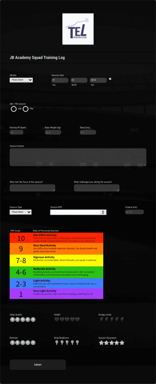 TEL Academy Training Log Form Template