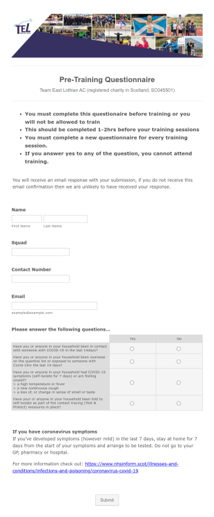 TEL Pre Training Questionnaire Form Template