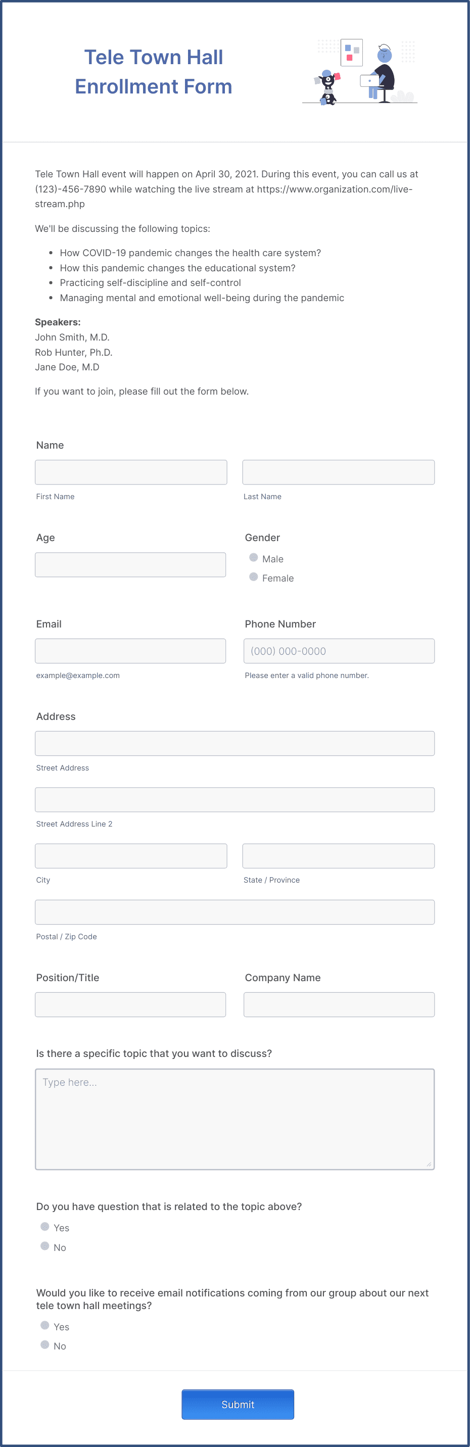 Tele Town Hall Enrollment Form Template | Jotform