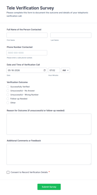 Tele Verification Survey Form Template