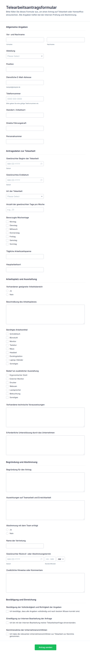Telearbeitsanfrage Formular