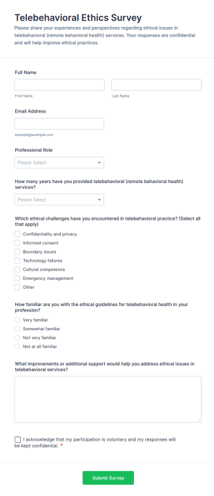Telebehavioral Ethics Survey Form Template