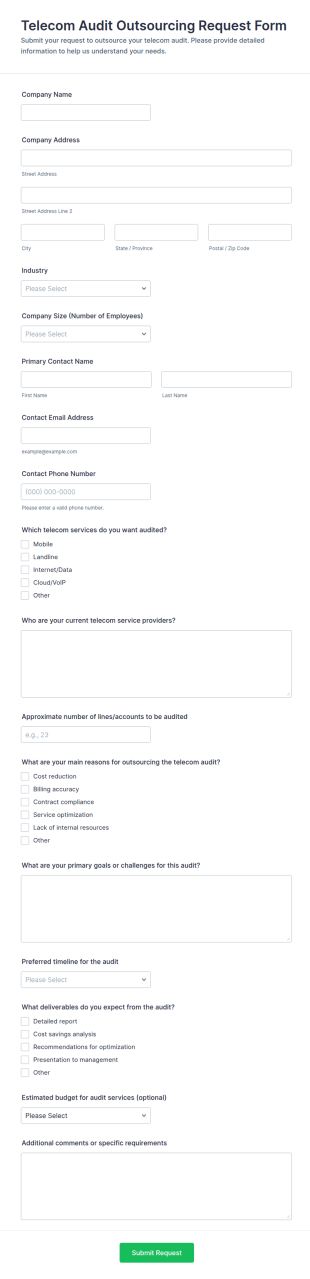Telecom Audit Outsourcing Request Form Template