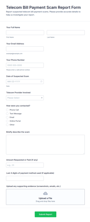 Telecom Bill Payment Scam Report Form Template