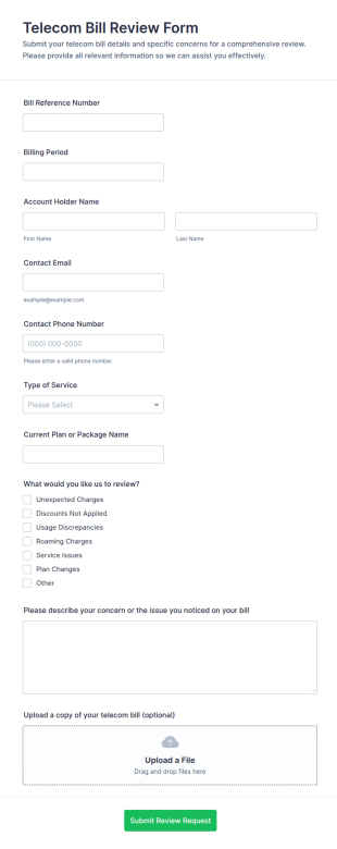 Telecom Bill Review Form Template