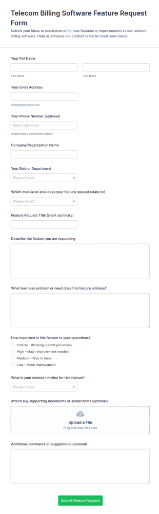 Telecom Billing Software Feature Request Form Template