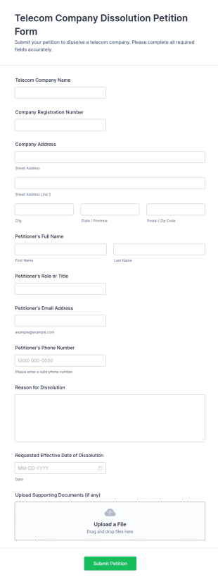 Telecom Company Dissolution Petition Form Template
