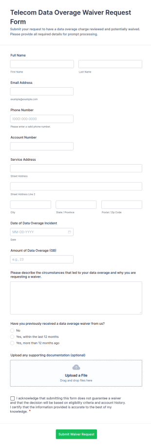 Telecom Data Overage Waiver Request Form Template