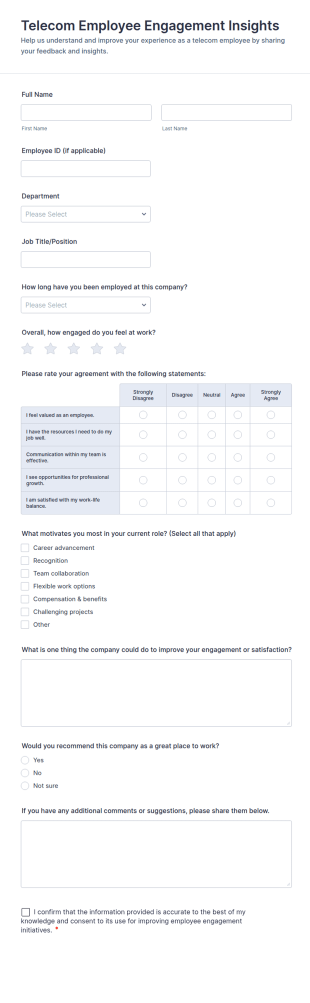 Telecom Employee Engagement Insights Form Template