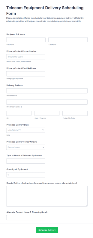 Telecom Equipment Delivery Scheduling Form Template