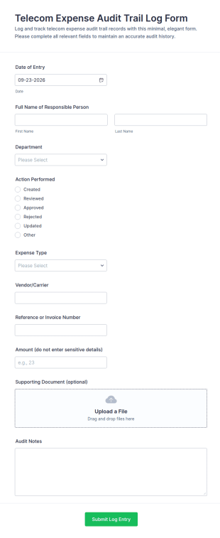 Telecom Expense Audit Trail Log Form Template