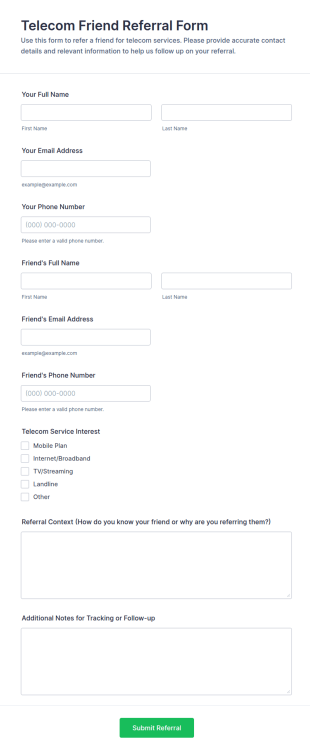 Telecom Friend Referral Form Template