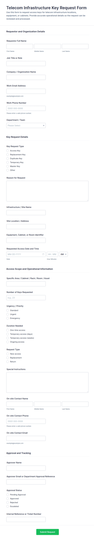 Telecom Infrastructure Key Request Form Template
