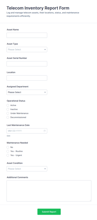 Telecom Inventory Report Form Template