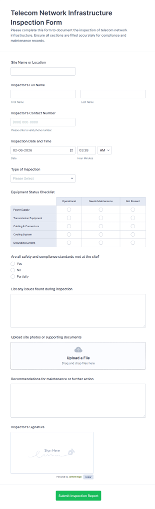 Telecom Network Infrastructure Inspection Form Template