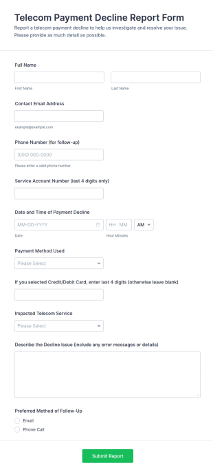 Telecom Payment Decline Report Form Template