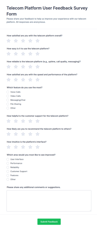 Telecom Platform User Feedback Form Template