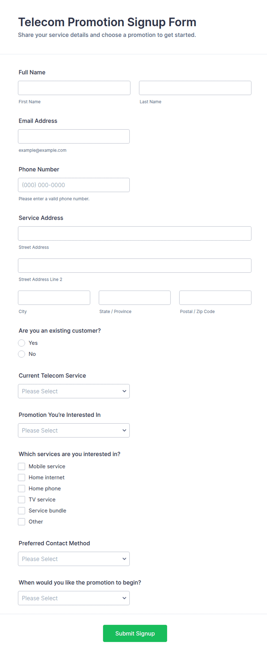 Telecom Promotion Signup Form Template | Jotform