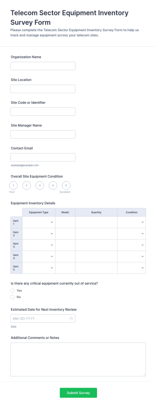 Telecom Sector Equipment Inventory Survey Form Template