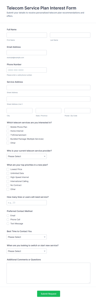 Telecom Service Plan Interest Form Template