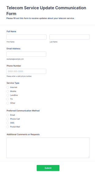 Telecom Service Update Communication Form Template