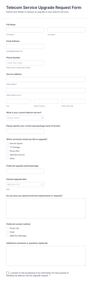 Telecom Service Upgrade Request Form Template