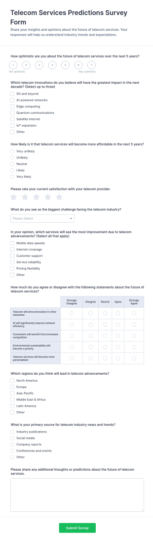 Telecom Services Predictions Survey Form Template