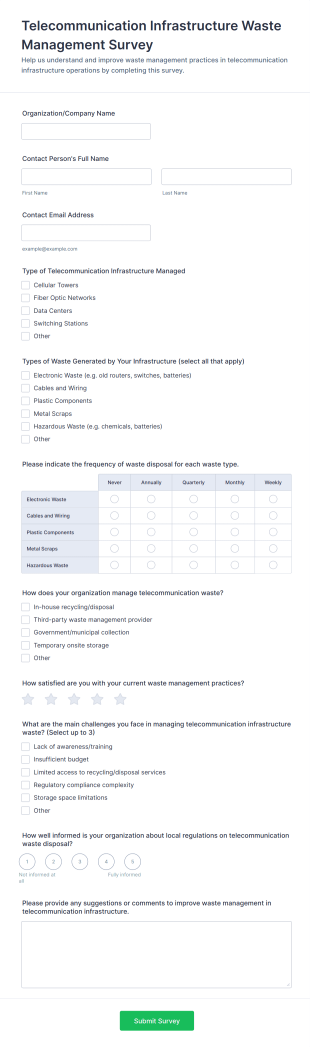 Telecommunication Infrastructure Waste Management Survey Form Template