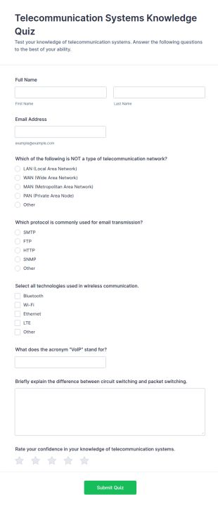 Telecommunication Systems Knowledge Quiz Form Template