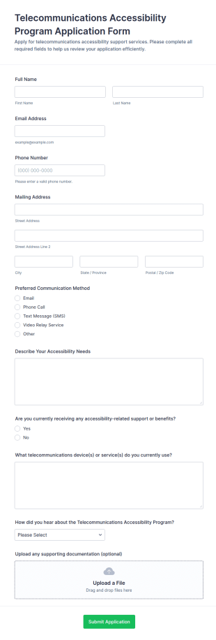 Telecommunications Accessibility Program Application Form Template