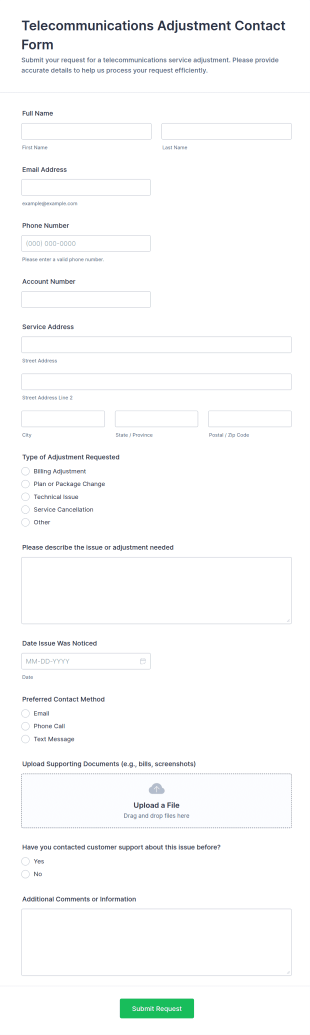 Telecommunications Adjustment Contact Form Template