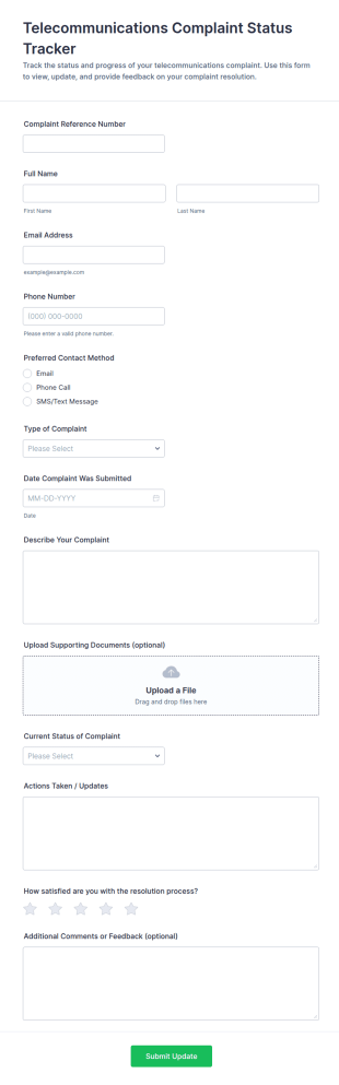 Telecommunications Complaint Status Tracker Form Template