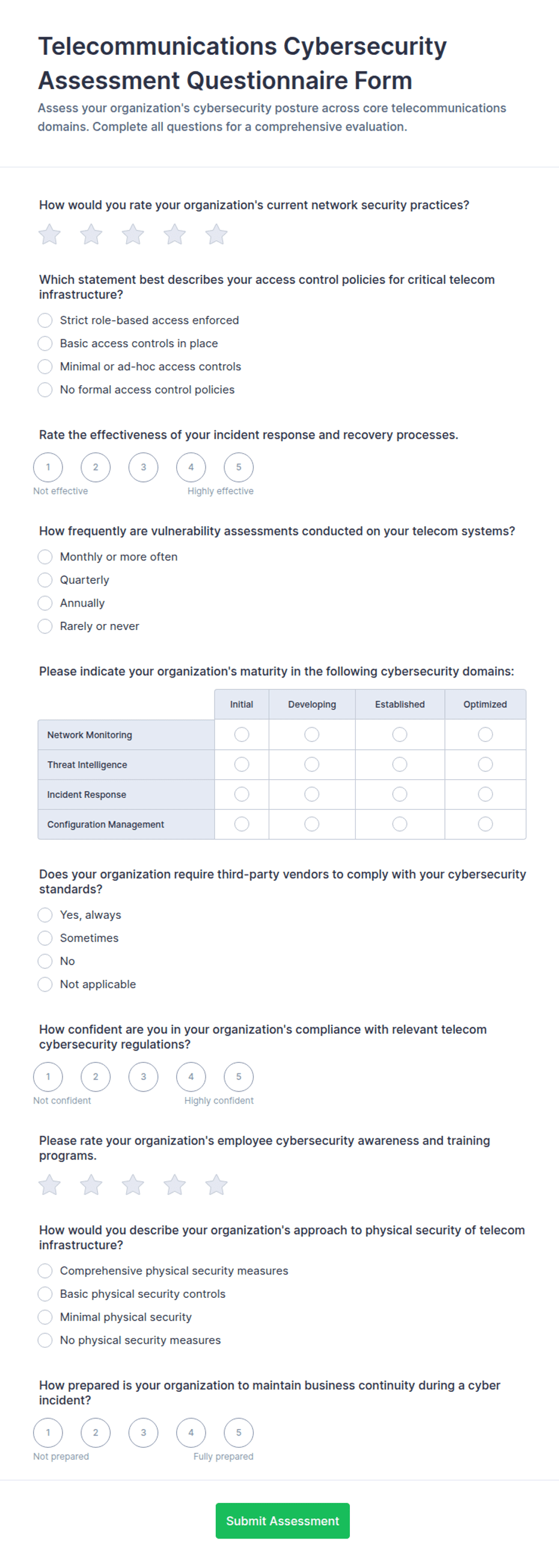 Telecommunications Cybersecurity Assessment Questionnaire Form Template ...