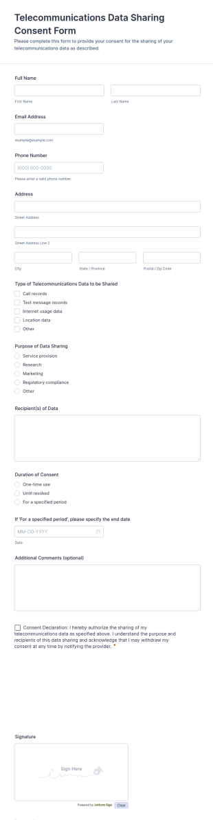 Telecommunications Data Sharing Consent Form Template