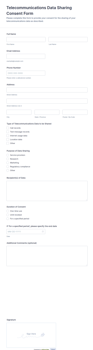 Telecommunications Data Sharing Consent Form Template