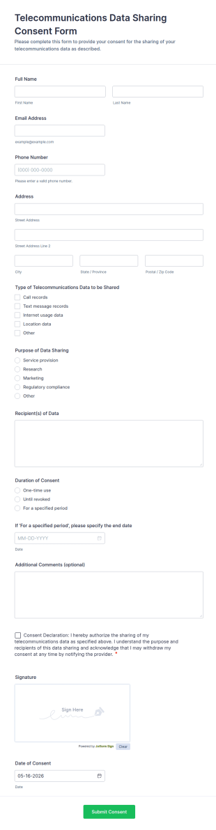 Telecommunications Data Sharing Consent Form Template