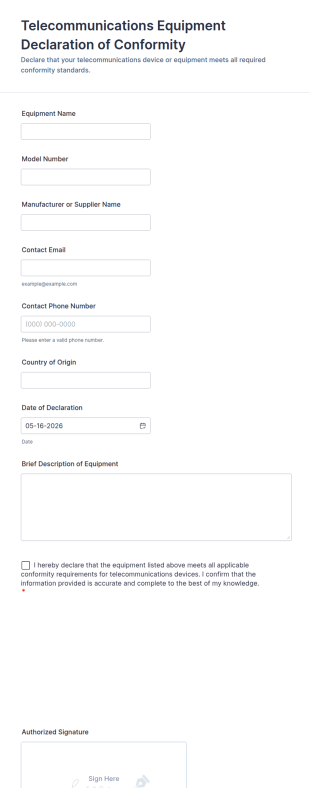 Telecommunications Equipment Declaration Of Conformity Form Template