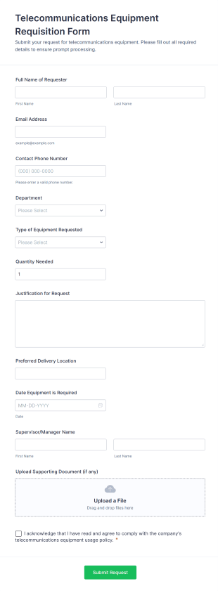 Telecommunications Equipment Requisition Form Template