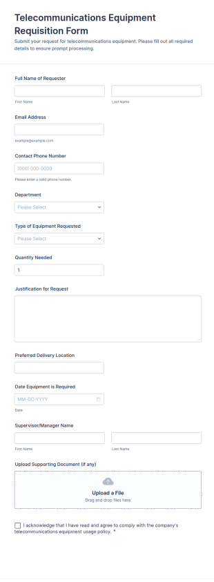 Telecommunications Equipment Requisition Form Template