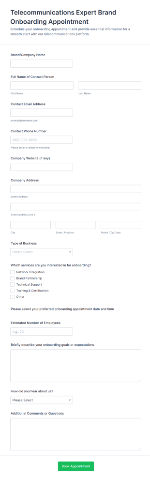 Telecommunications Expert Brand Onboarding Appointment Form Template