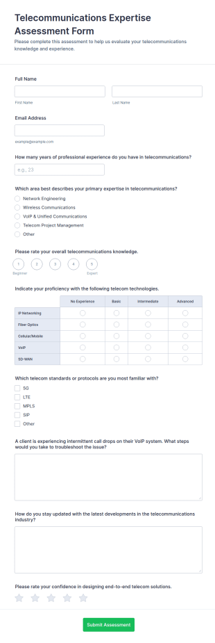 Telecommunications Expertise Assessment Form Template