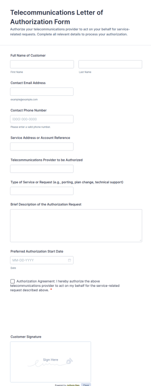 Telecommunications Letter Of Authorization Form Template