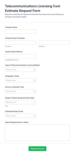 Telecommunications Licensing Cost Estimate Request Form Template