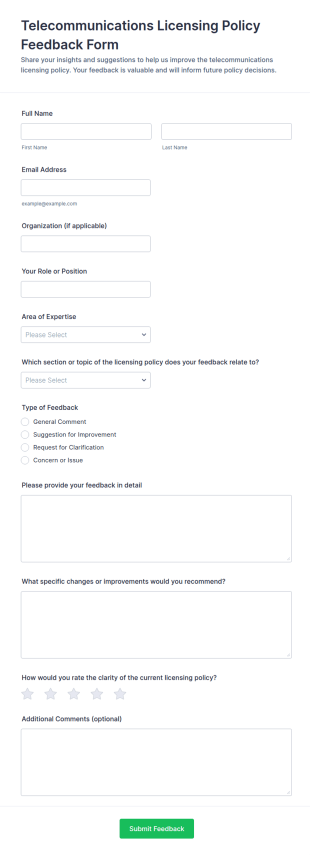 Telecommunications Licensing Policy Feedback Form Template